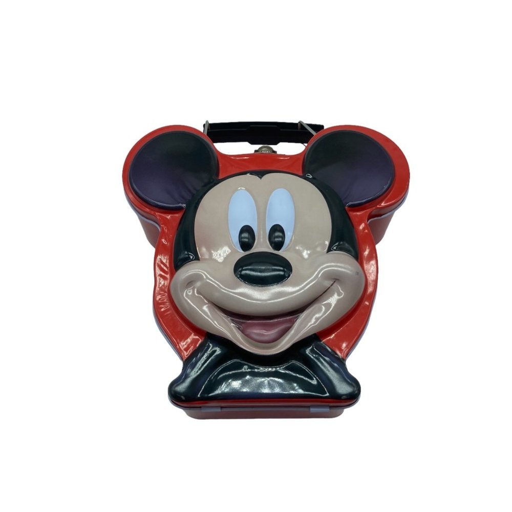 Vintage Disney Metal Mickey Mouse Shaped Latching Handle Lunchbox Lunch Box Tin